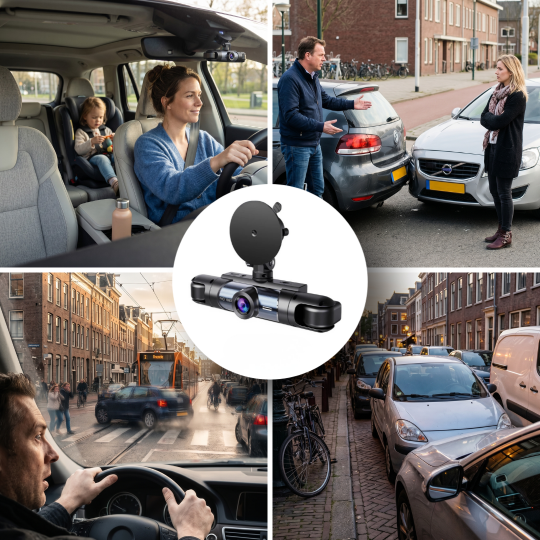 Dashcam met 4 Camera's | WiFi & Parkeerbewaking